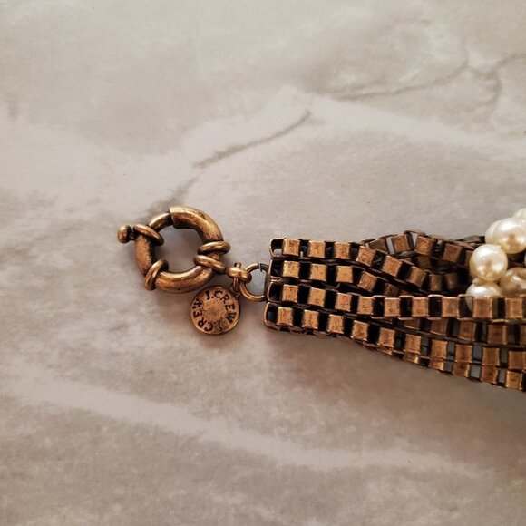 💕 J.Crew Twisted Knot Pearl Box Chain Antiqued Distressed Vintage Bracelet 💕 - Picture 8 of 12